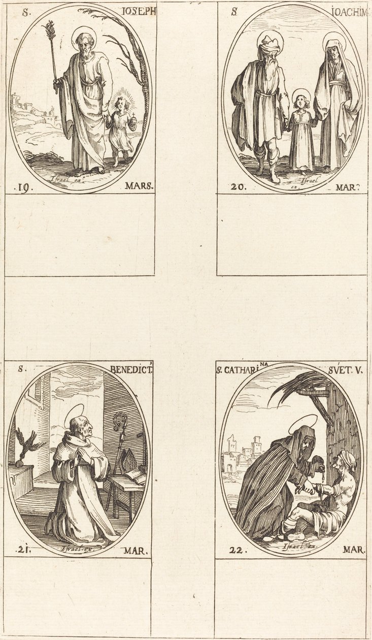 San Giuseppe, San Gioacchino, San Benedetto, Abate, Santa Caterina di Svezia da Jacques Callot