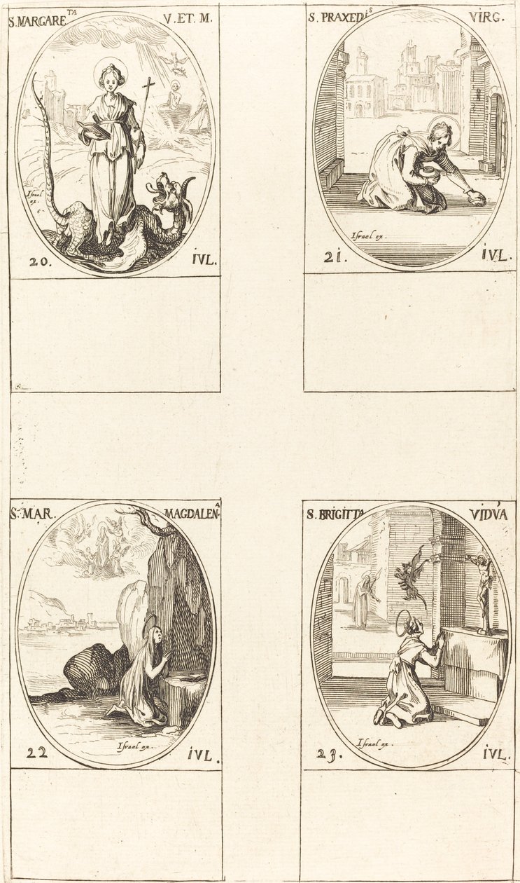 Santa Margherita di Antiochia; Santa Prassede; Santa Maria Maddalena; Santa Brigida di Svezia da Jacques Callot