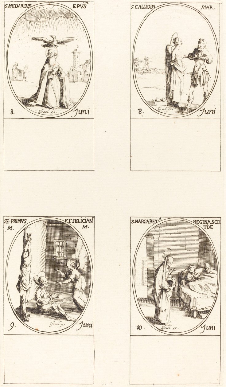 San Medardo; Santa Calliopa; Santi Primo e Feliciano; Santa Margherita di Scozia da Jacques Callot