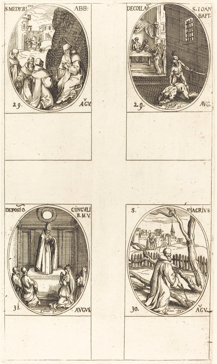 San Mederico, Abate; Decapitazione di Giovanni Battista; San Fiacre; Festa della Vergine da Jacques Callot