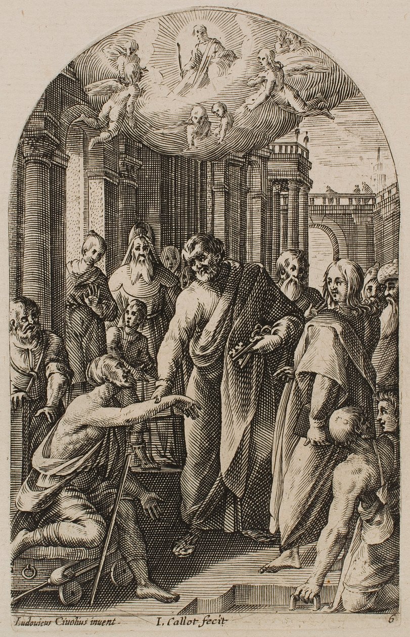 San Pietro e San Giovanni che guariscono lo zoppo alle porte del Tempio, dalla serie “Immagini di Roma” da Jacques Callot