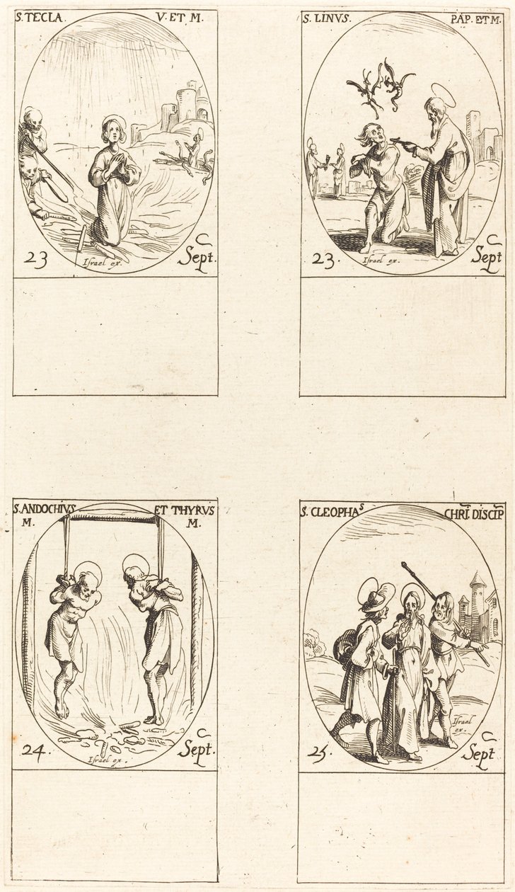 Santa Tecla, San Lino, Santi Andochio e Tirso, San Cleofa da Jacques Callot