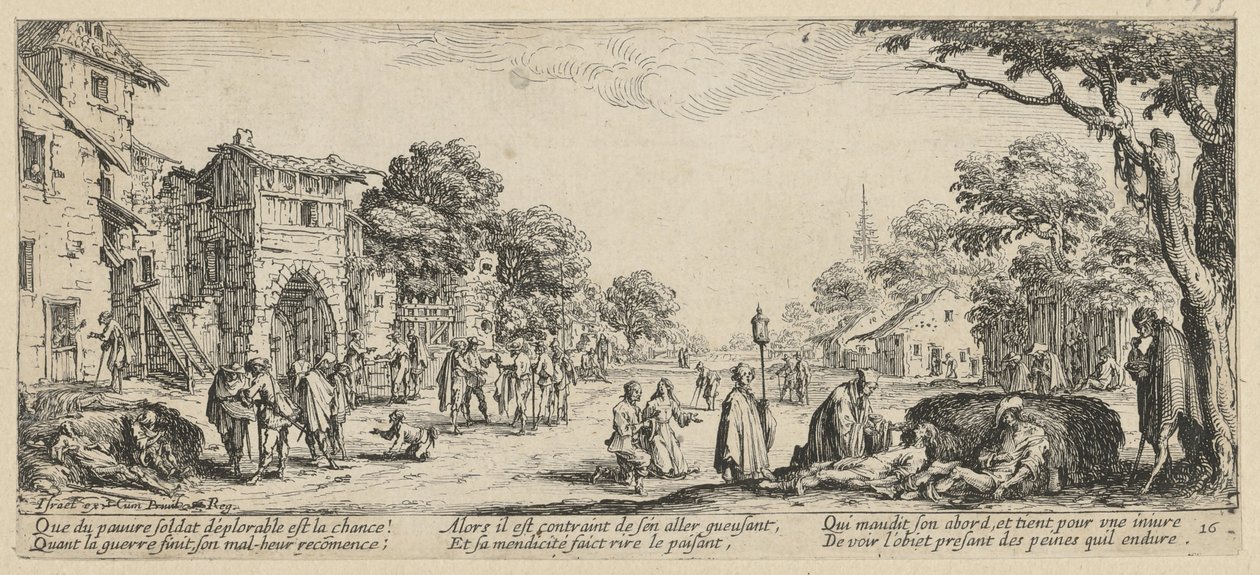 Moribondi sul ciglio della strada, foglio 16 della serie “Gli orrori della guerra” da Jacques Callot