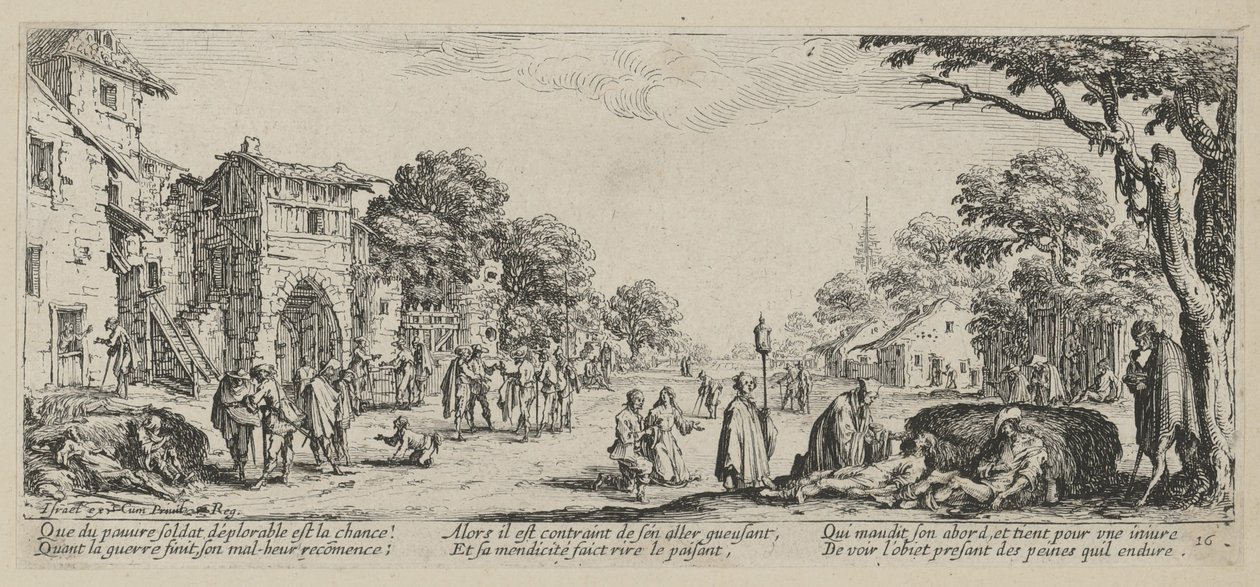 Morenti sul ciglio della strada, tavola 16 della serie "Miserie della guerra" da Jacques Callot