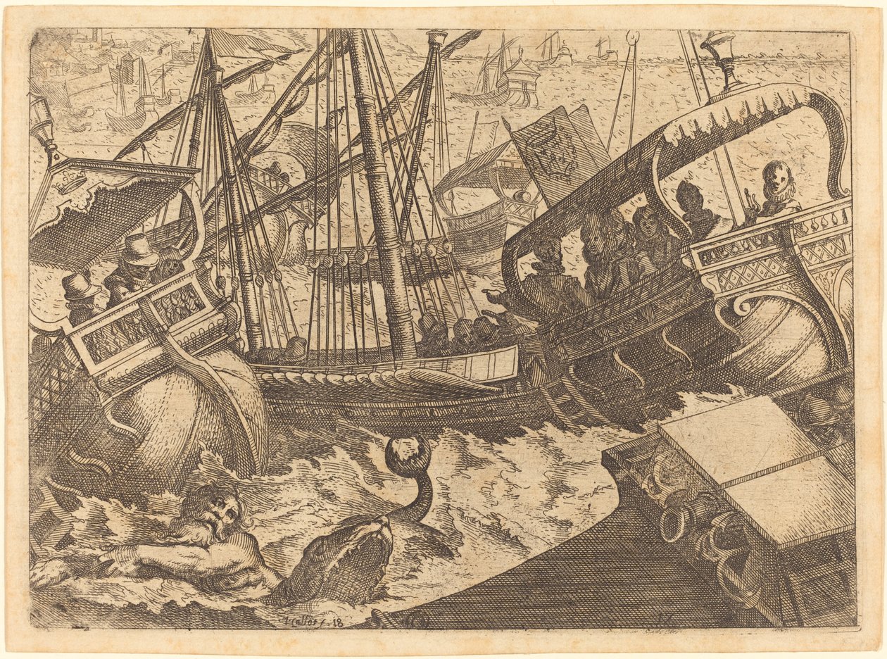 Tempesta al largo della costa di Barcellona da Jacques Callot