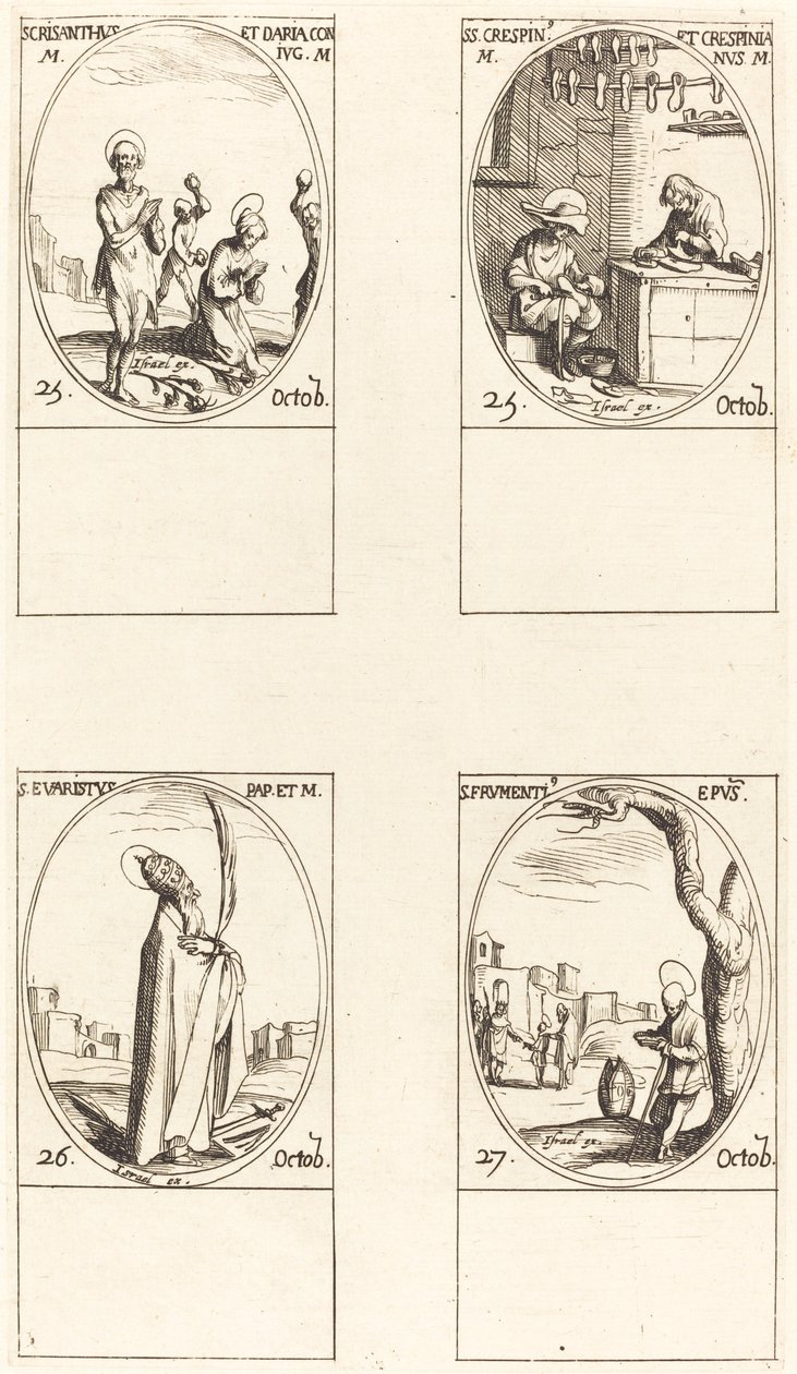 Santi Crisanto e Daria; Santi Crispino e Crispiniano; San Evaristo; San Frumenzio da Jacques Callot