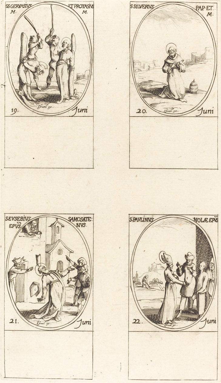 Santi Gervasio e Protasio; San Silverio; San Eusebio di Samosata; San Paolino di Nola da Jacques Callot