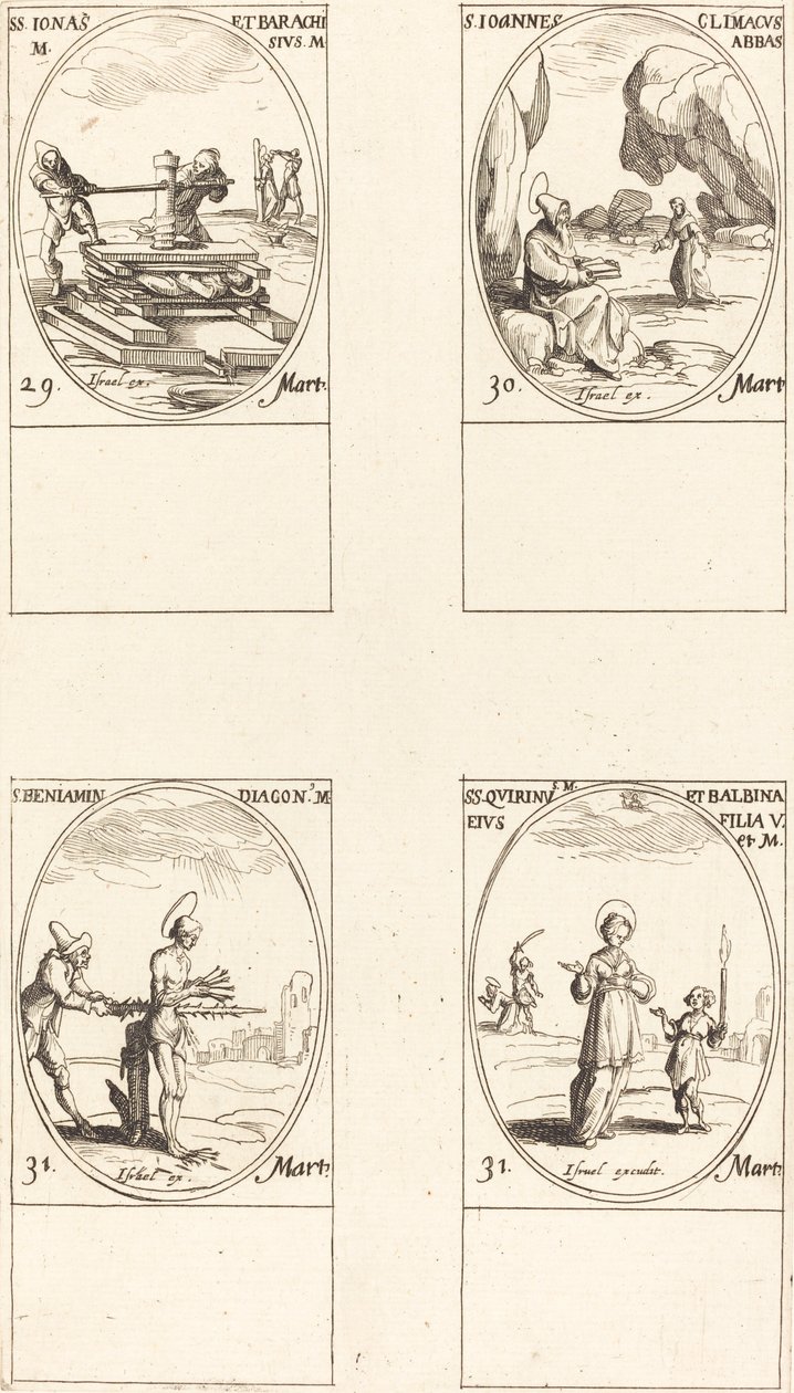 Santi Giona e Barachisio; San Giovanni Climaco, Abate; San Beniamino; Santi Quirino e Bal da Jacques Callot