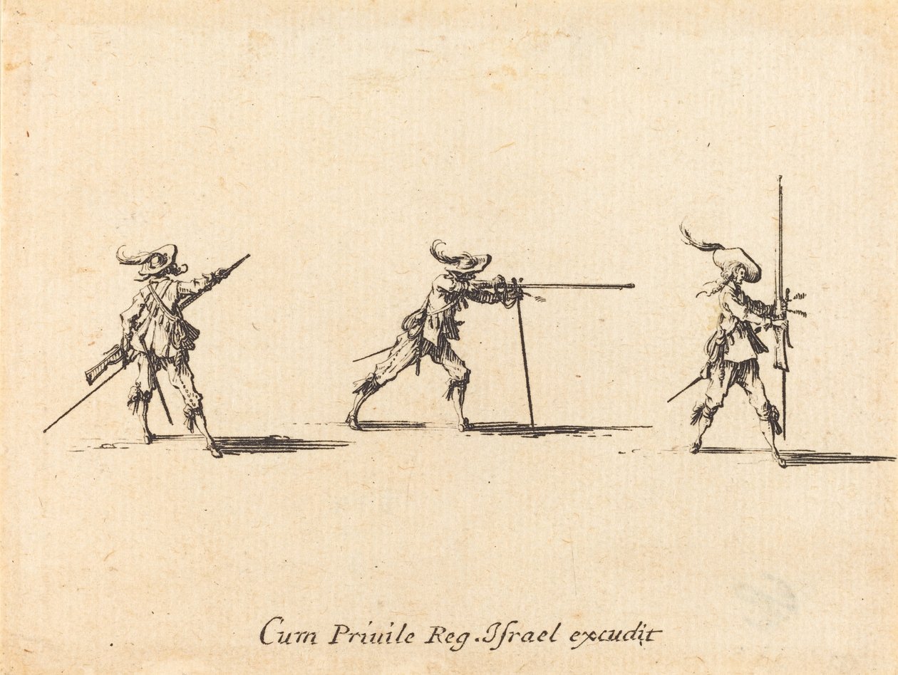 Posizione di tiro con il moschetto da Jacques Callot