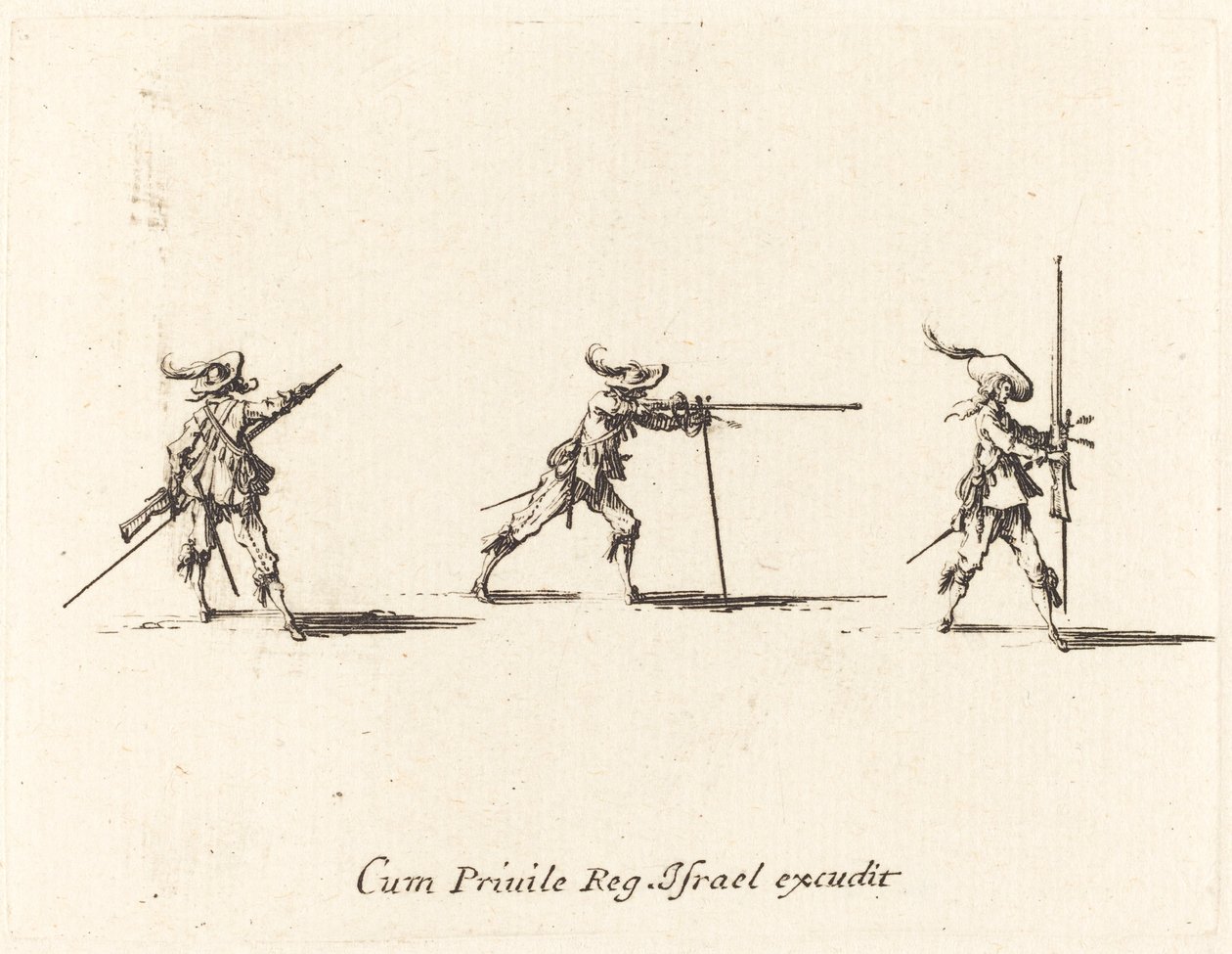 Posizione di tiro con il moschetto da Jacques Callot