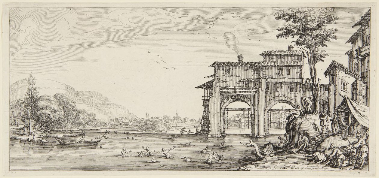 “Le bagnanti”, dalla serie *Paysages Gravées pour Jean de Médicis, Paysages Dessinés à Florence* (Paesaggi per Giovanni de’ Medici o Paesaggi disegnati a Firenze) da Jacques Callot