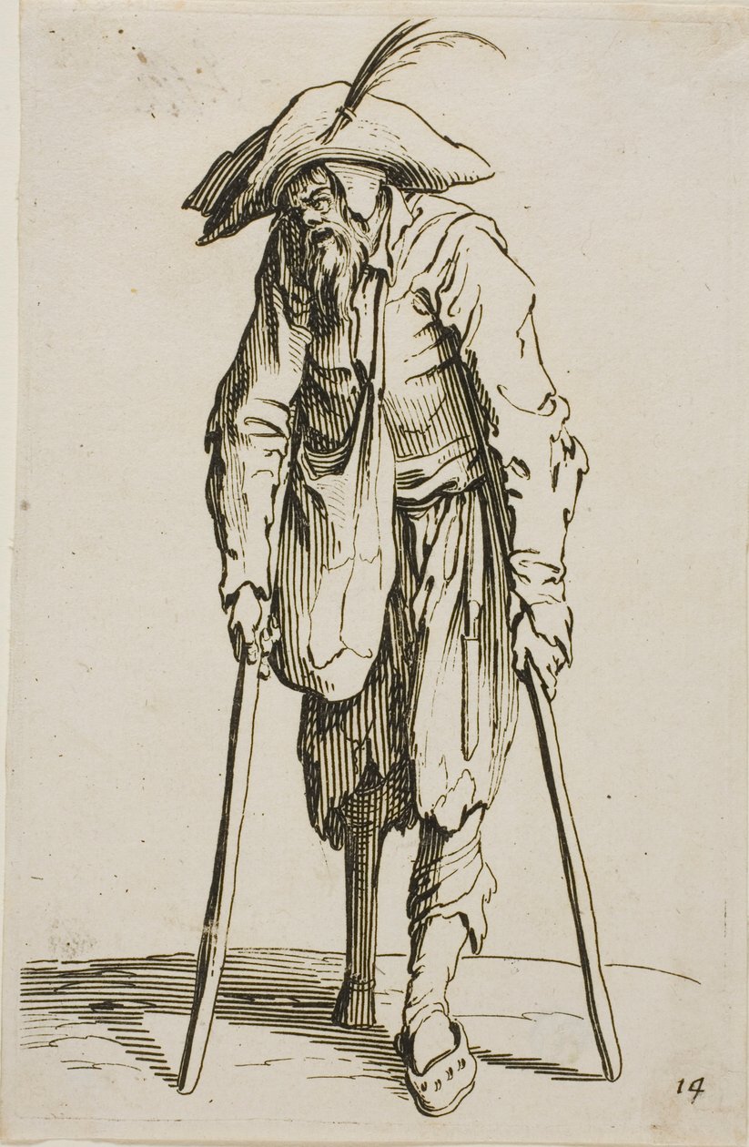 Il Mendicante con la Gamba di Legno, tavola quattordici da I Mendicanti da Jacques Callot