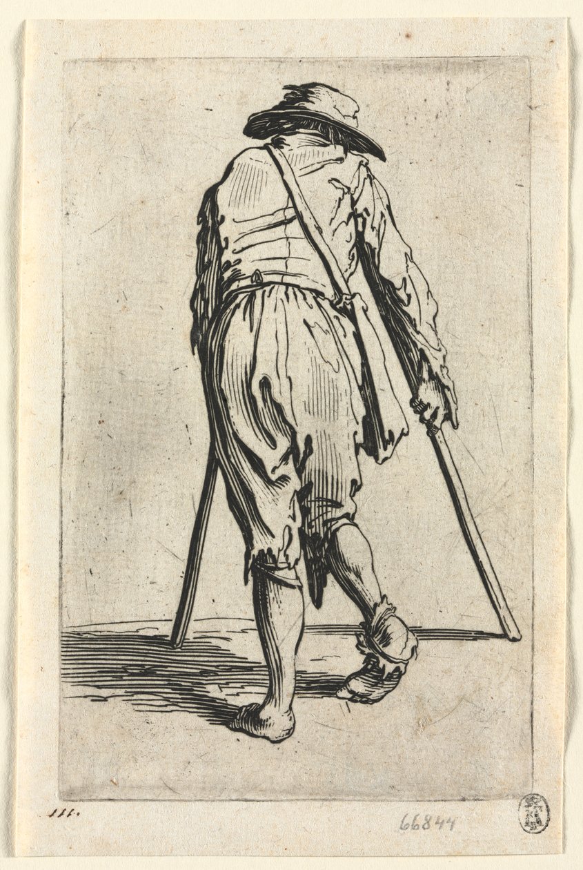 I mendicanti: Mendicante con stampelle, con un cappello da Jacques Callot