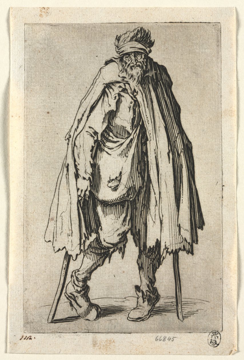 I mendicanti: Mendicante con stampelle e una borsa da Jacques Callot