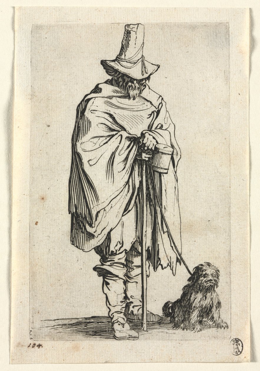 I mendicanti: uomo cieco con il suo cane, c. 1623 da Jacques Callot
