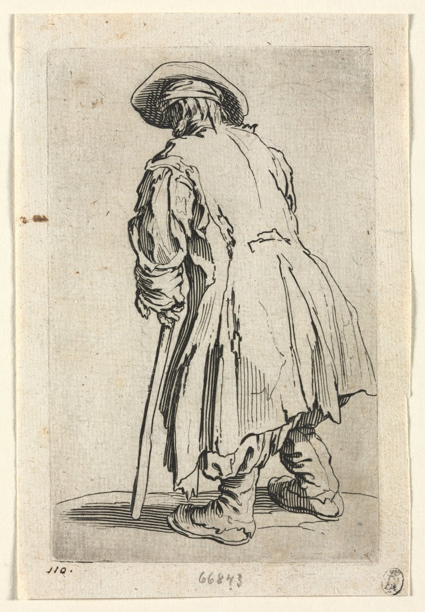 I mendicanti: Vecchio mendicante su una sola stampella, c. 1623 da Jacques Callot