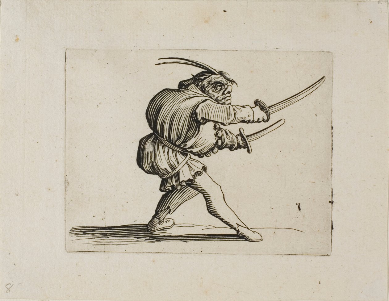 Il duellante con due spade, da Varie Figure Gobbi da Jacques Callot