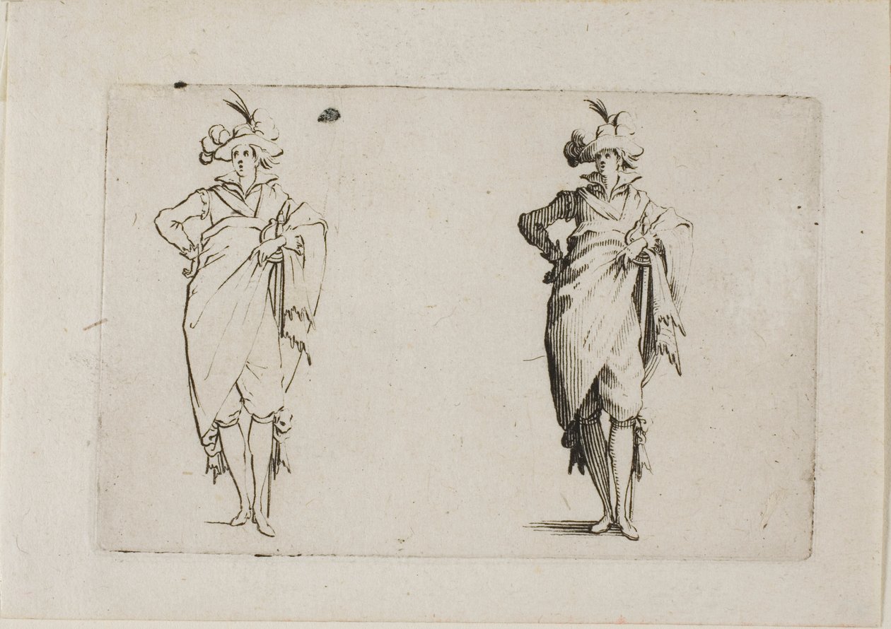 Il Gentiluomo Visto di Fronte, con la Mano Destra sul Fianco, da I Capricci da Jacques Callot