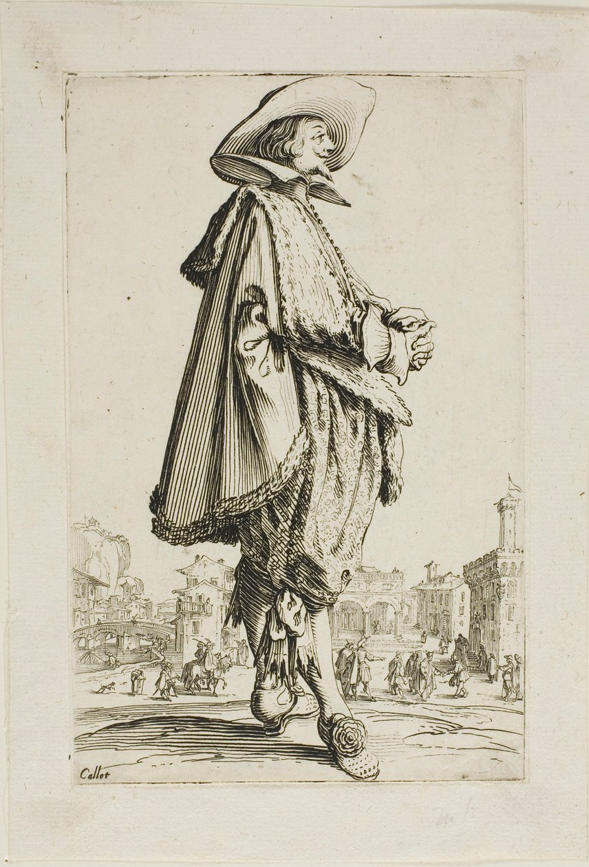 Il gentiluomo con le mani giunte, tavola undici da La Noblesse da Jacques Callot