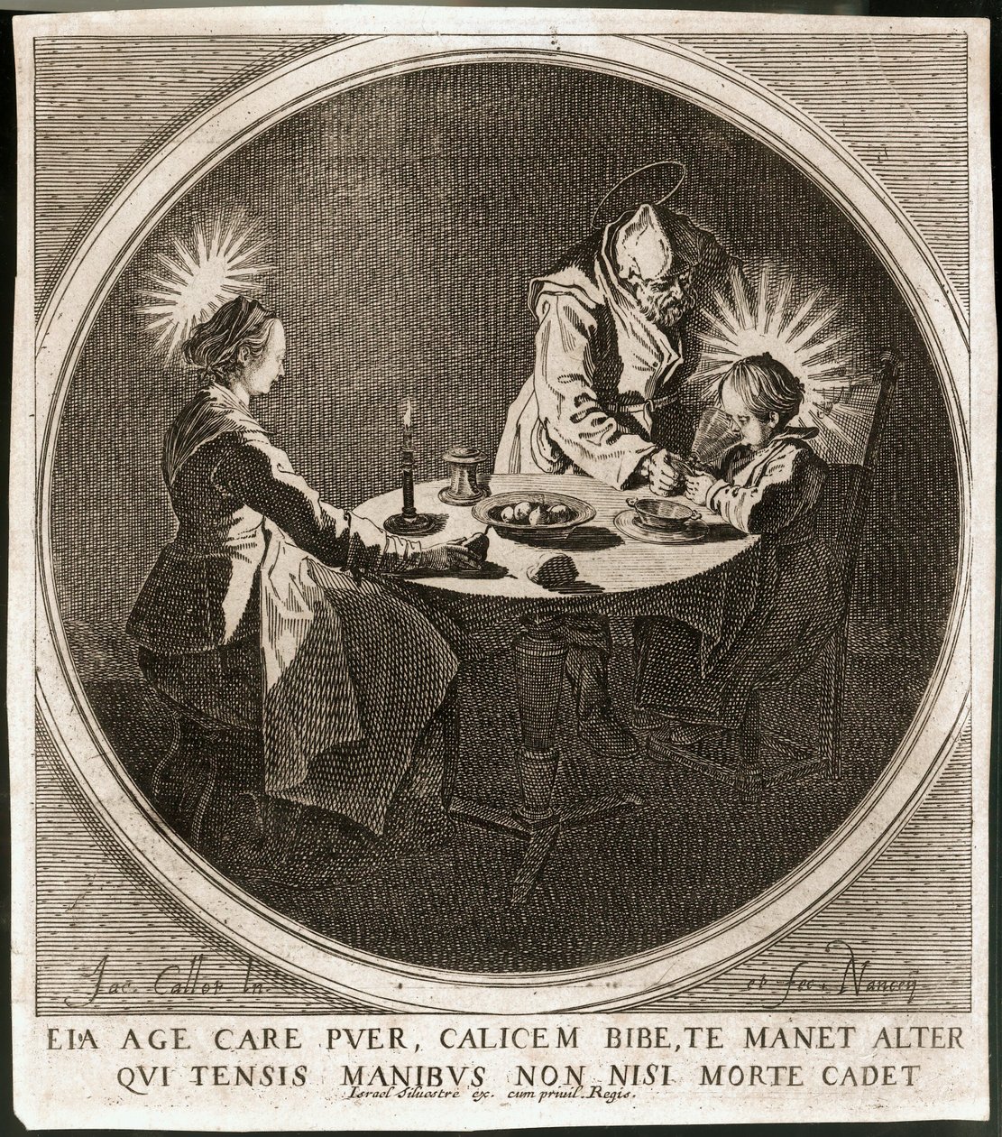 La Sacra Famiglia a tavola ... (incisione) da Jacques Callot
