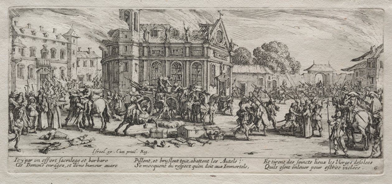 Le grandi miserie della guerra: Devastazione di un monastero da Jacques Callot