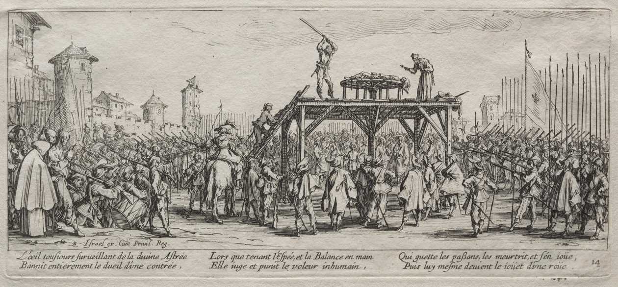 Le grandi miserie della guerra: esecuzione sulla ruota, 1633 da Jacques Callot
