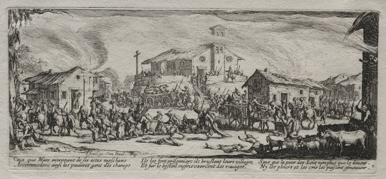 Le grandi miserie della guerra: Saccheggio e incendio di un villaggio, 1633 da Jacques Callot