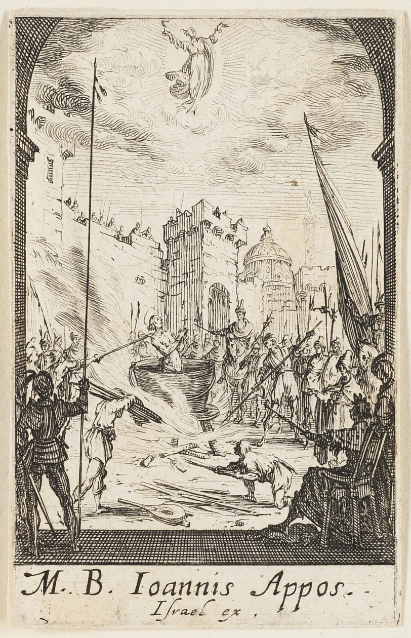 Il martirio di San Giovanni Evangelista, quinta tavola da I martiri degli Apostoli da Jacques Callot
