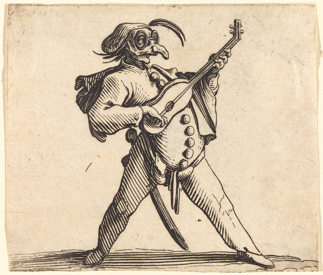 Il comico mascherato che suona una chitarra da Jacques Callot