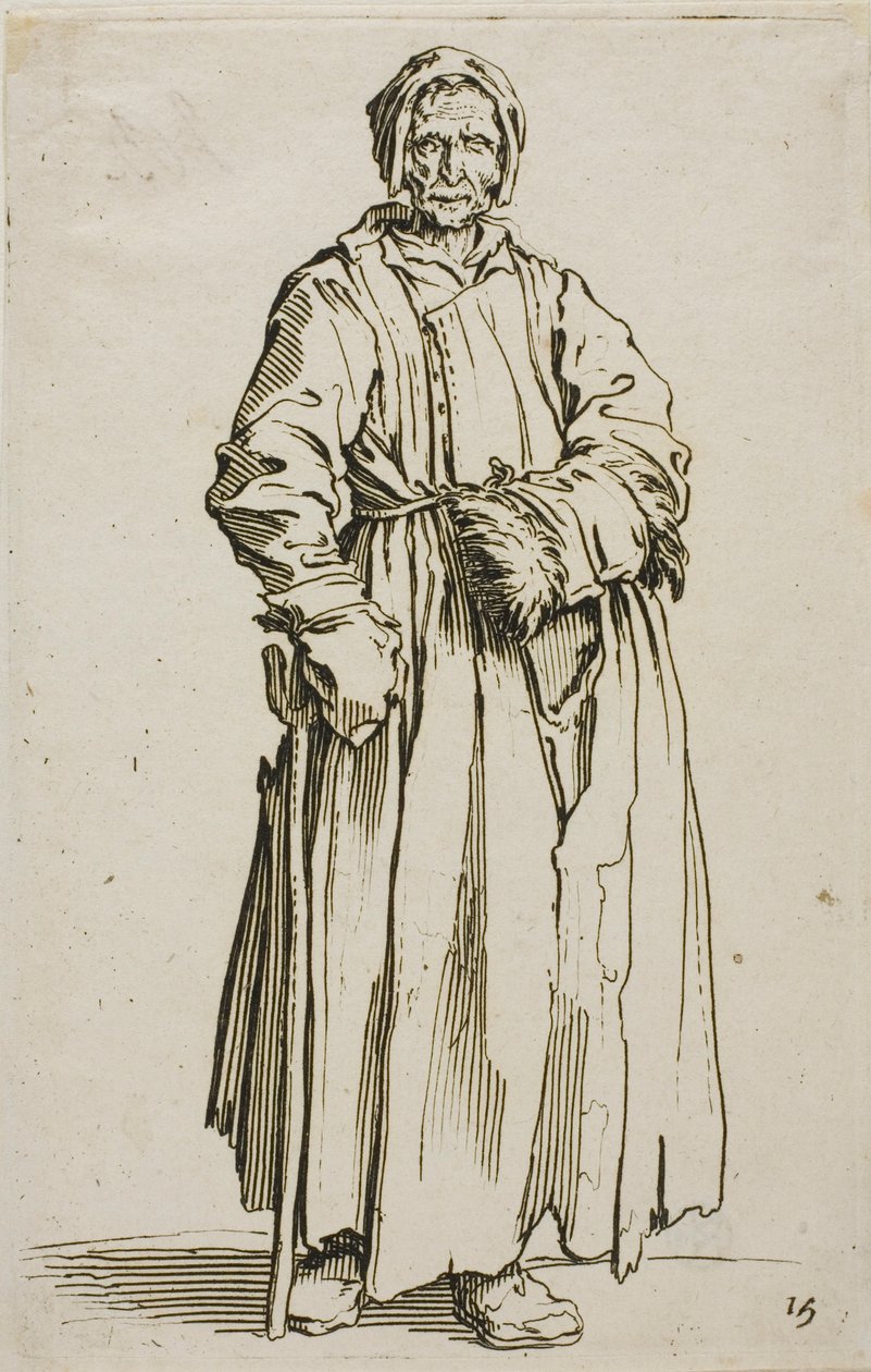 La donna con un occhio solo, tavola quindici da I mendicanti da Jacques Callot