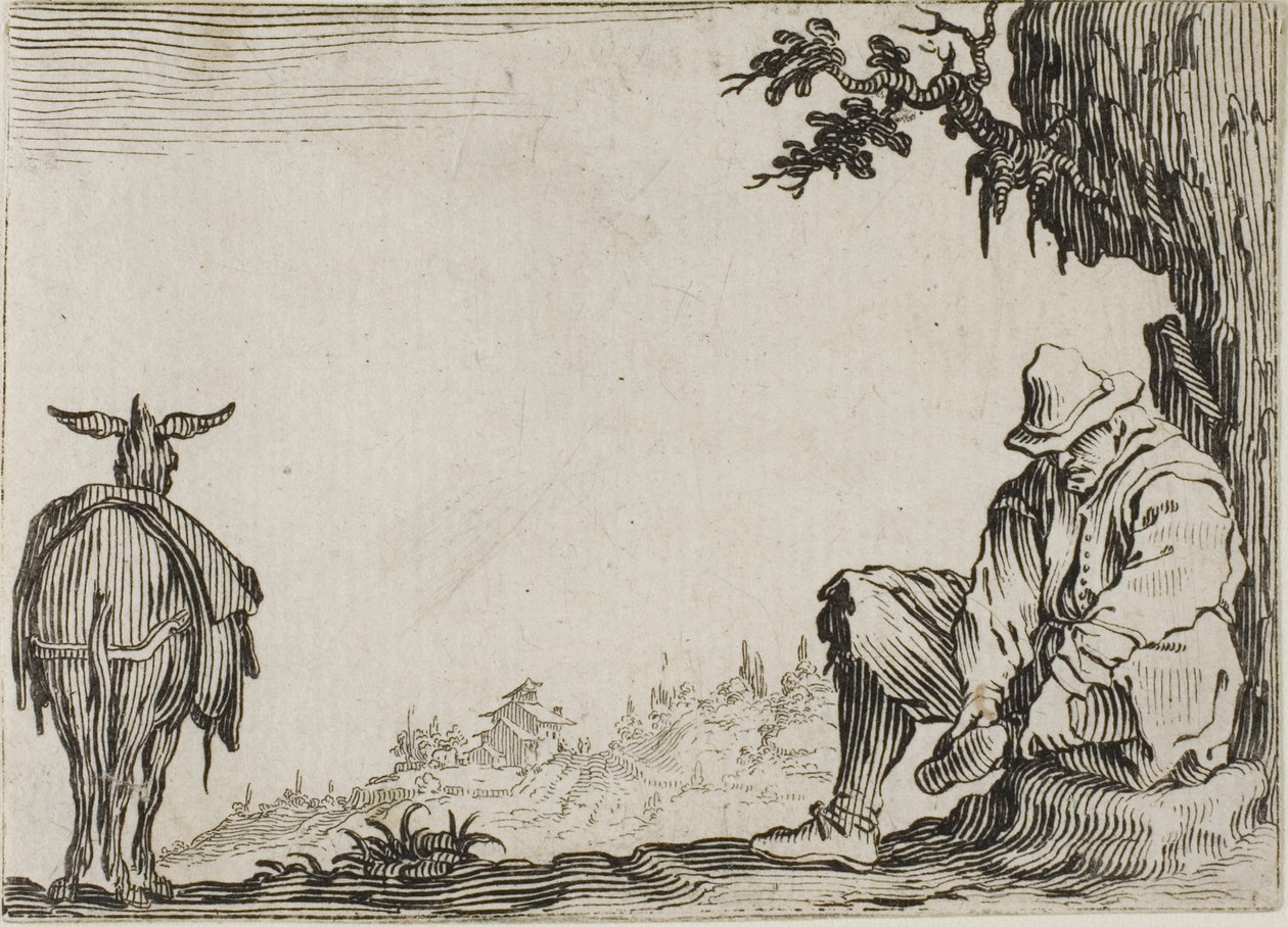 Il contadino che si toglie le scarpe, dai Capricci da Jacques Callot