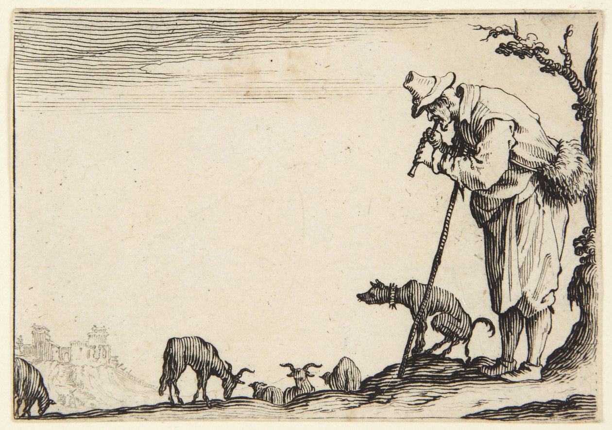 Il pastore che suona il flauto da Jacques Callot