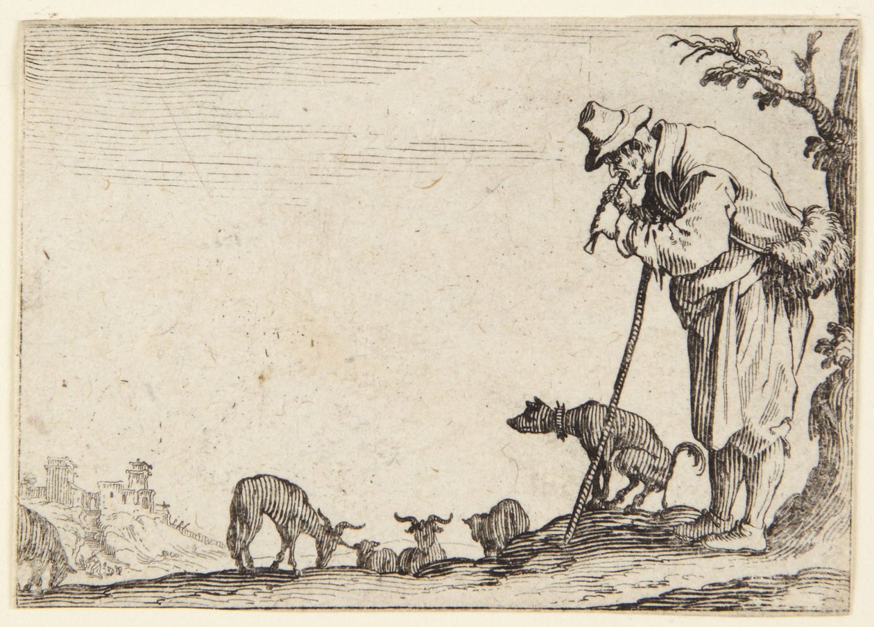 Il pastore che suona il flauto da Jacques Callot