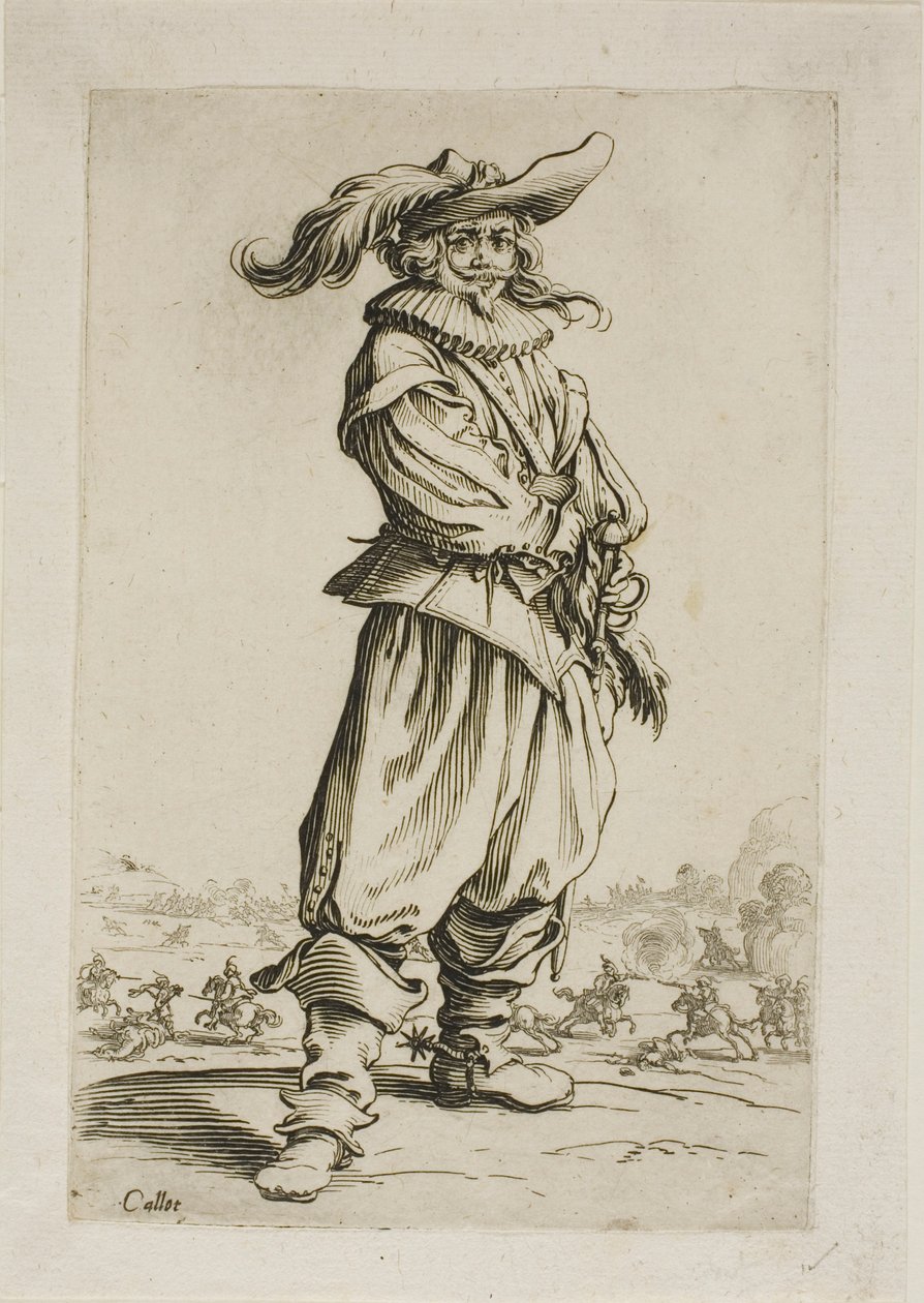 Il soldato con cappello piumato, terza tavola da La Noblesse da Jacques Callot