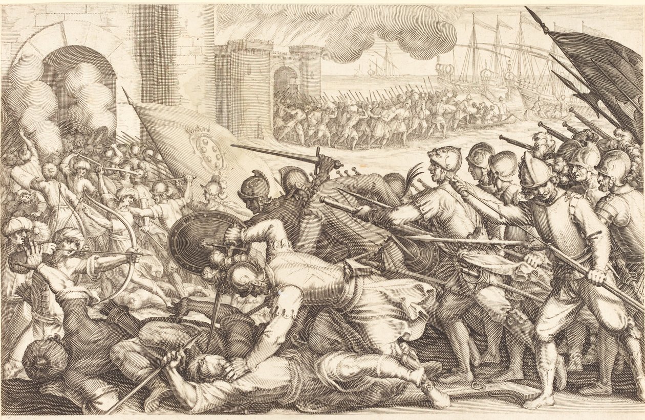Le truppe forzano il cancello di una città da Jacques Callot