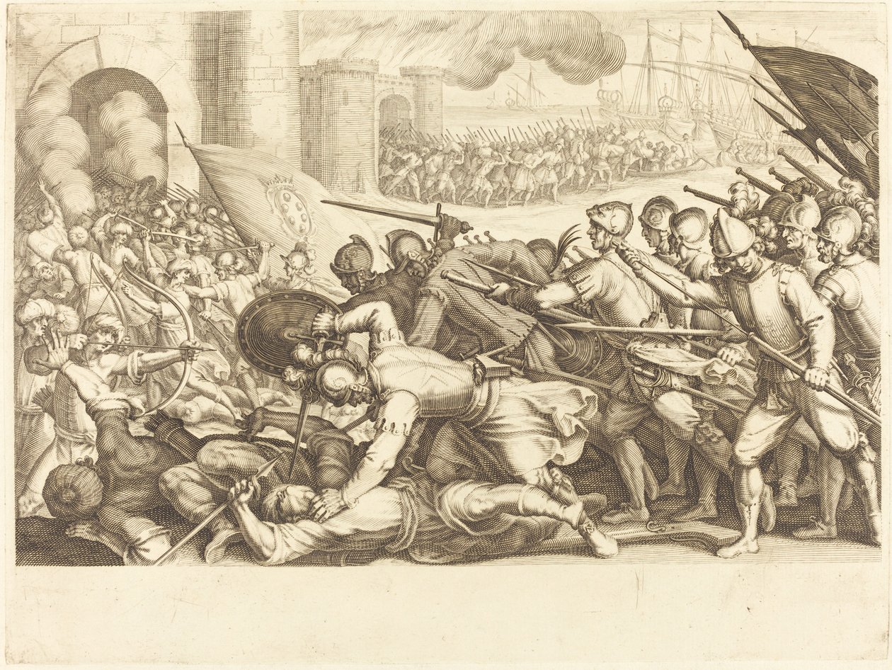 Le truppe forzano il cancello di una città da Jacques Callot