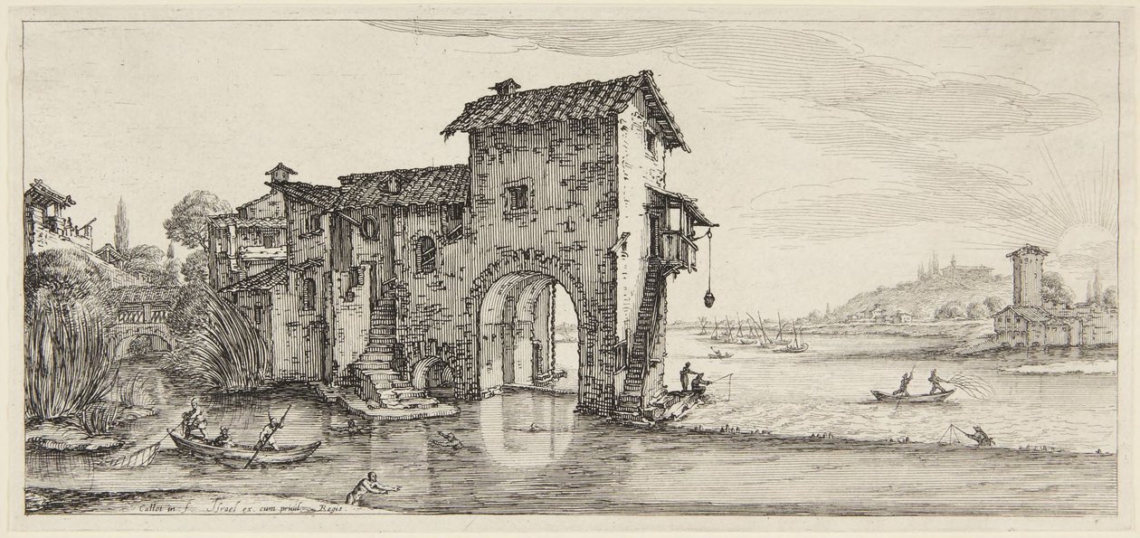 Il mulino ad acqua, dalla serie Paysages Gravées pour Jean de Médicis, Paysages Dessinés à Florence da Jacques Callot