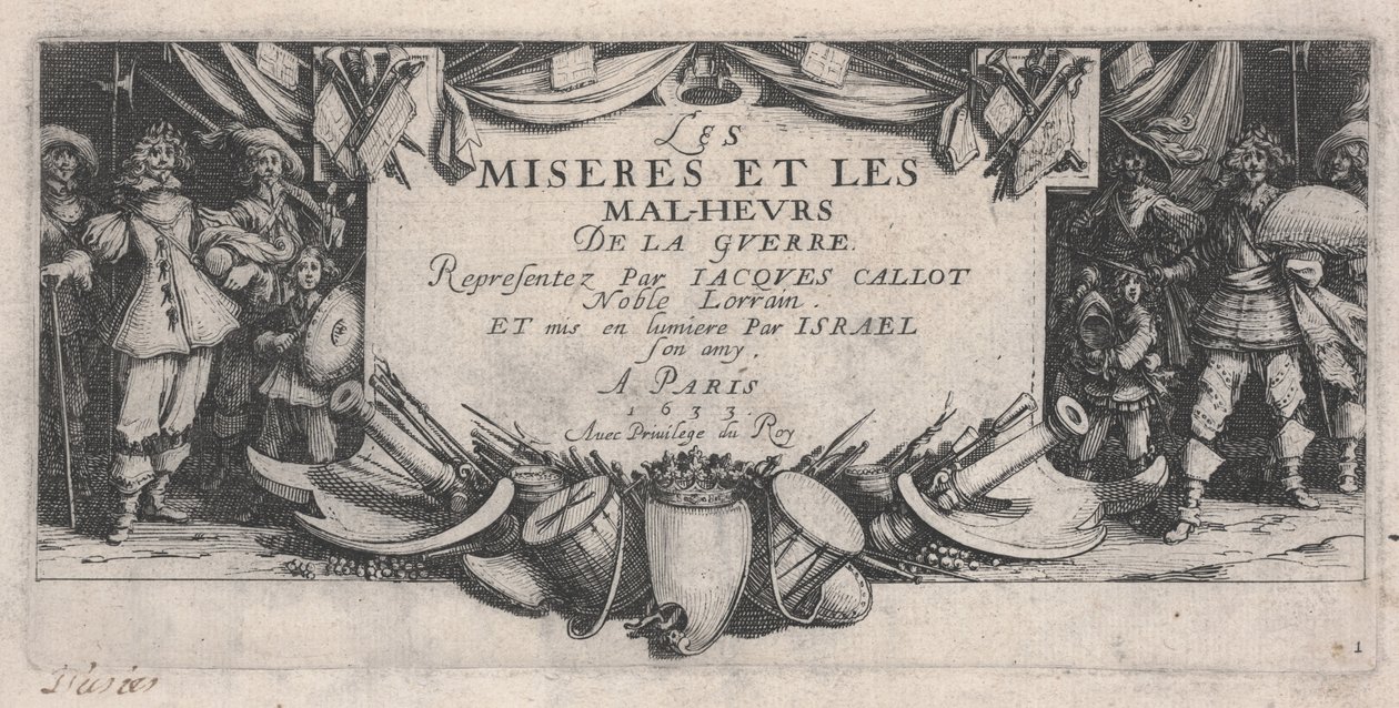 Pagina del titolo, Le miserie della guerra da Jacques Callot
