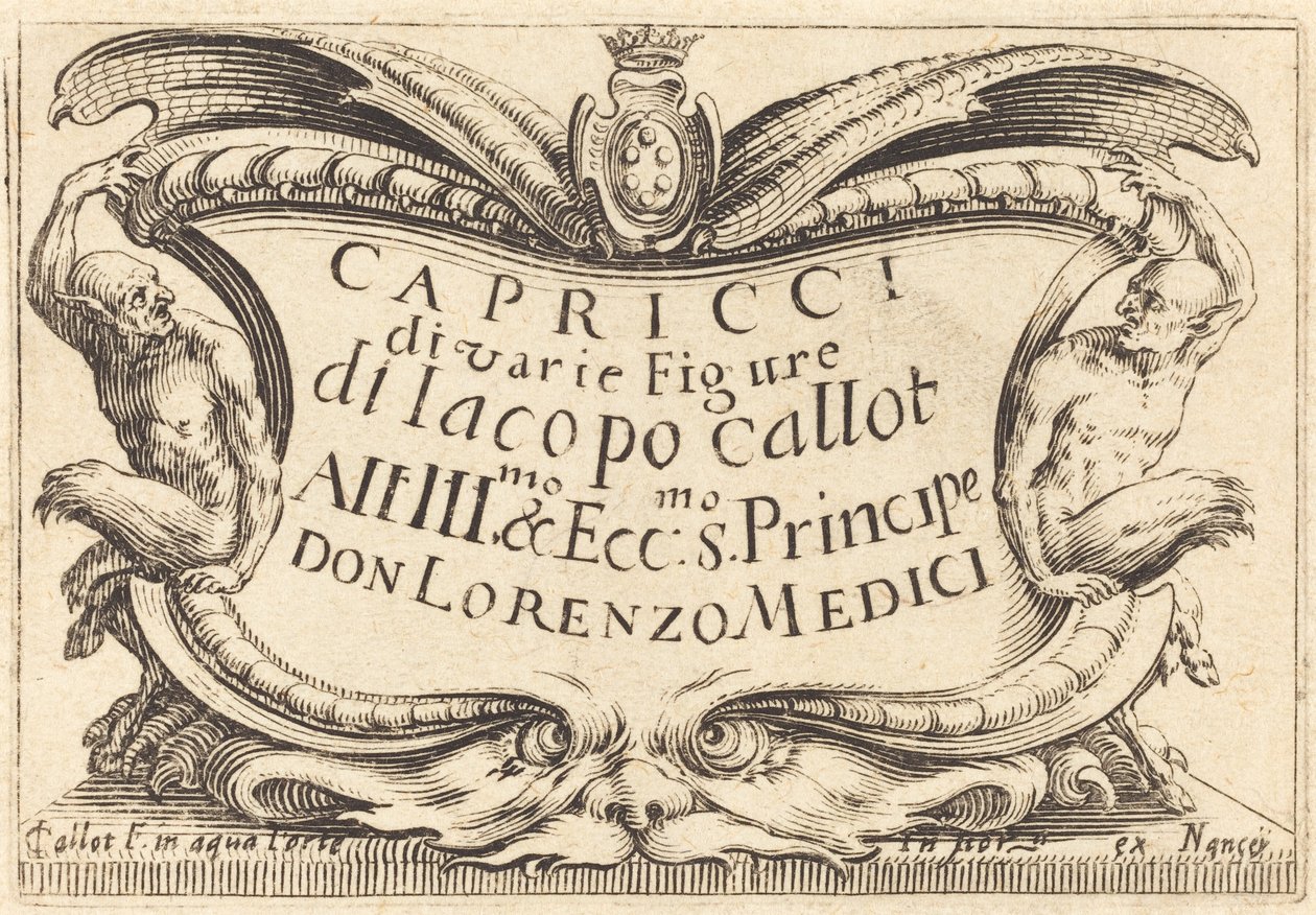 Pagina del titolo per "I Capricci" da Jacques Callot