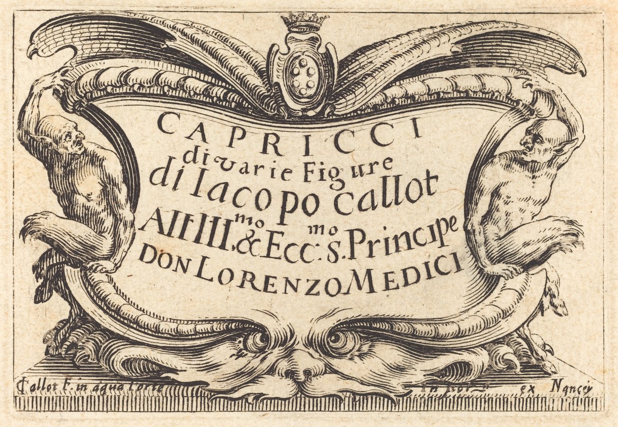 Pagina del Titolo per "I Capricci" da Jacques Callot