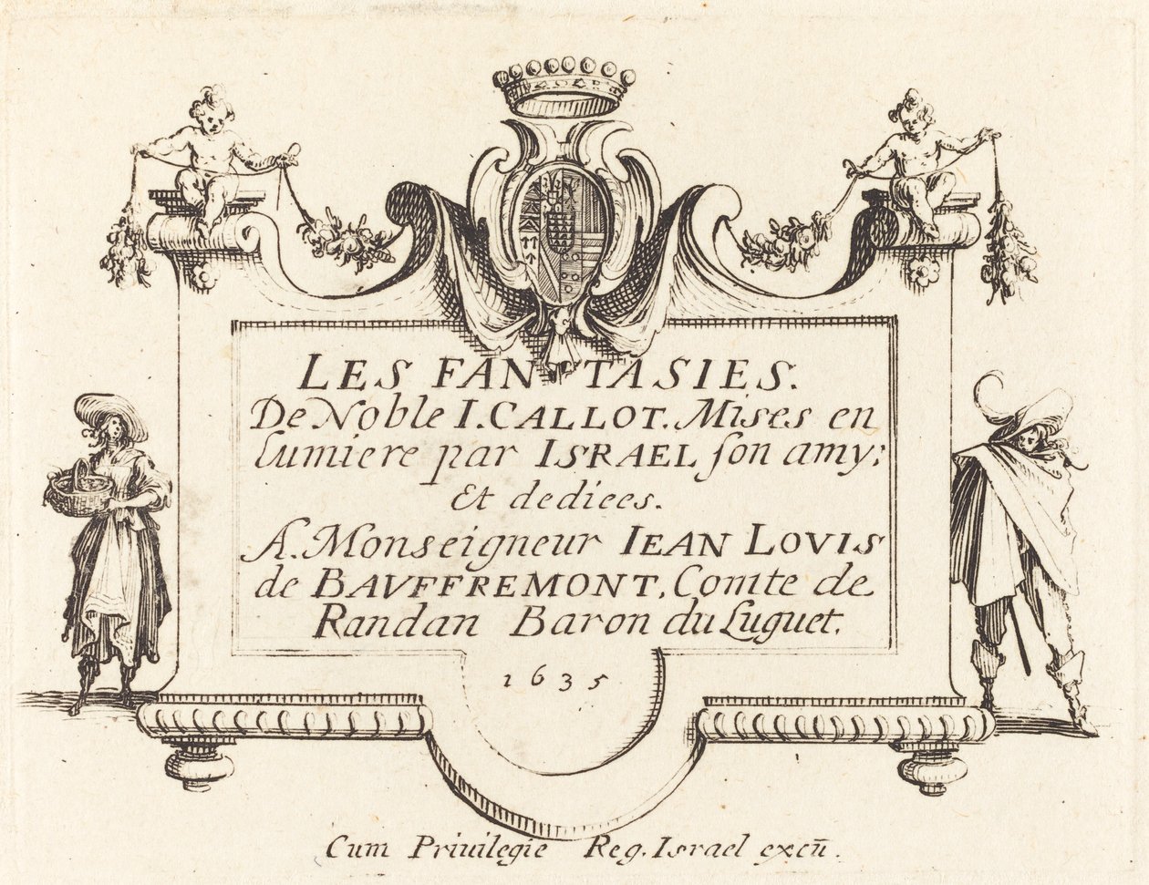 Pagina del titolo per "Le fantasie" da Jacques Callot