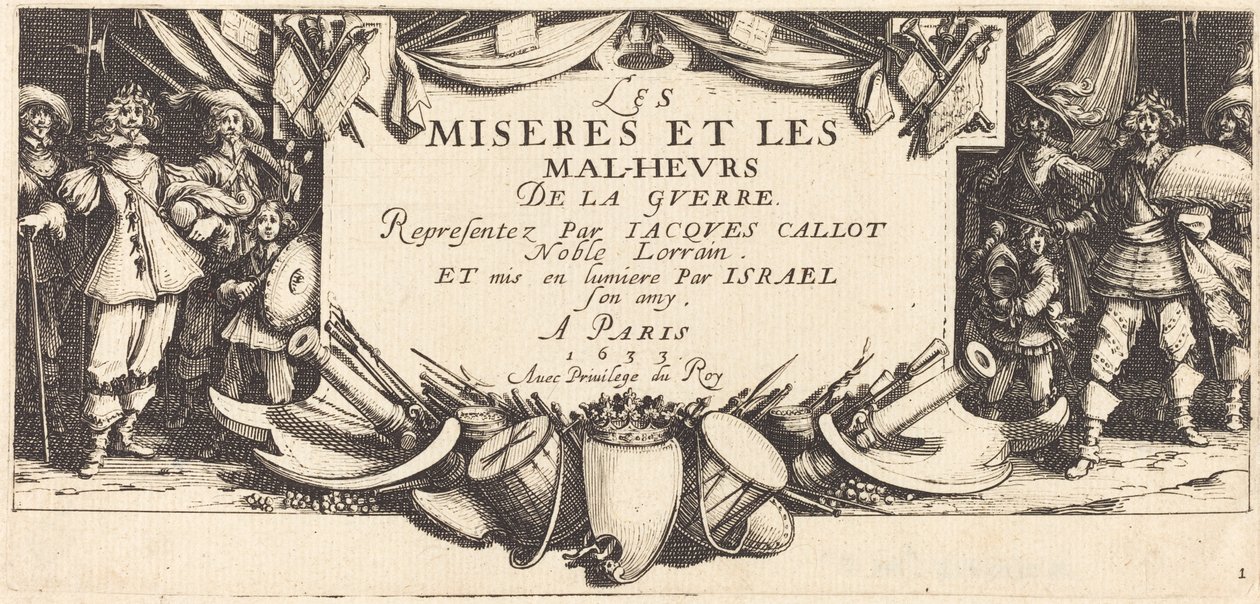Pagina del titolo per "Le grandi miserie della guerra" da Jacques Callot