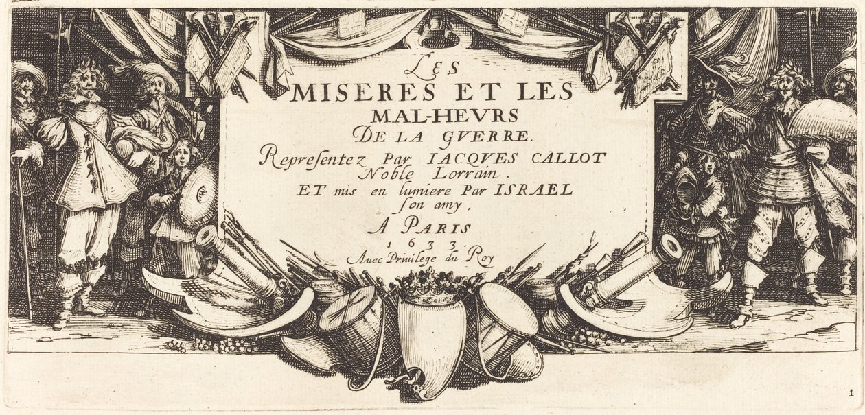 Pagina del titolo per "Le grandi miserie della guerra" da Jacques Callot