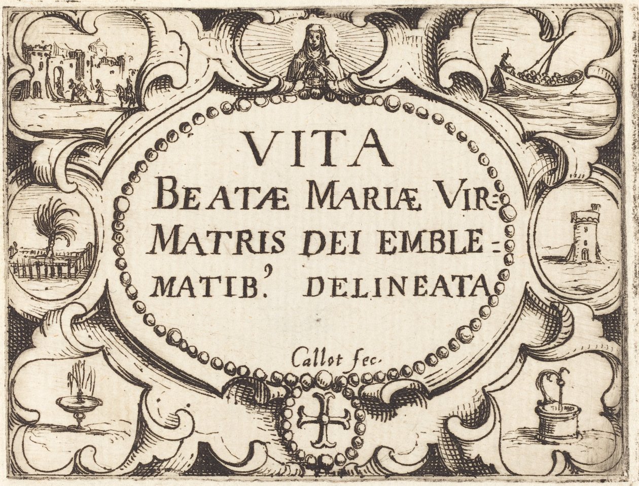 Pagina del Titolo per "La Vita della Vergine in Emblemi" da Jacques Callot