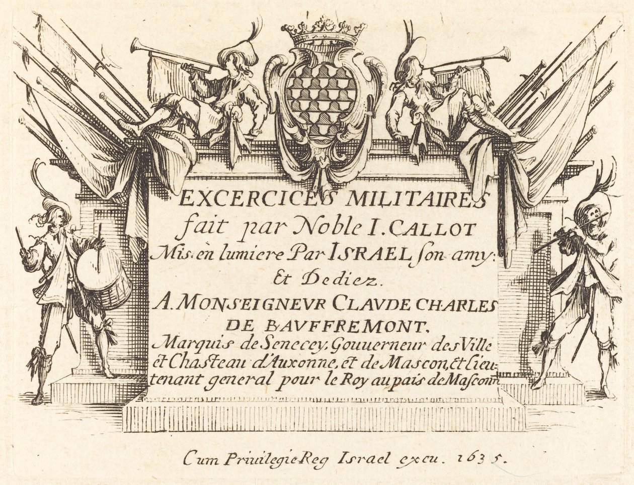 Pagina del Titolo per Gli Esercizi Militari, 1634-1635 da Jacques Callot