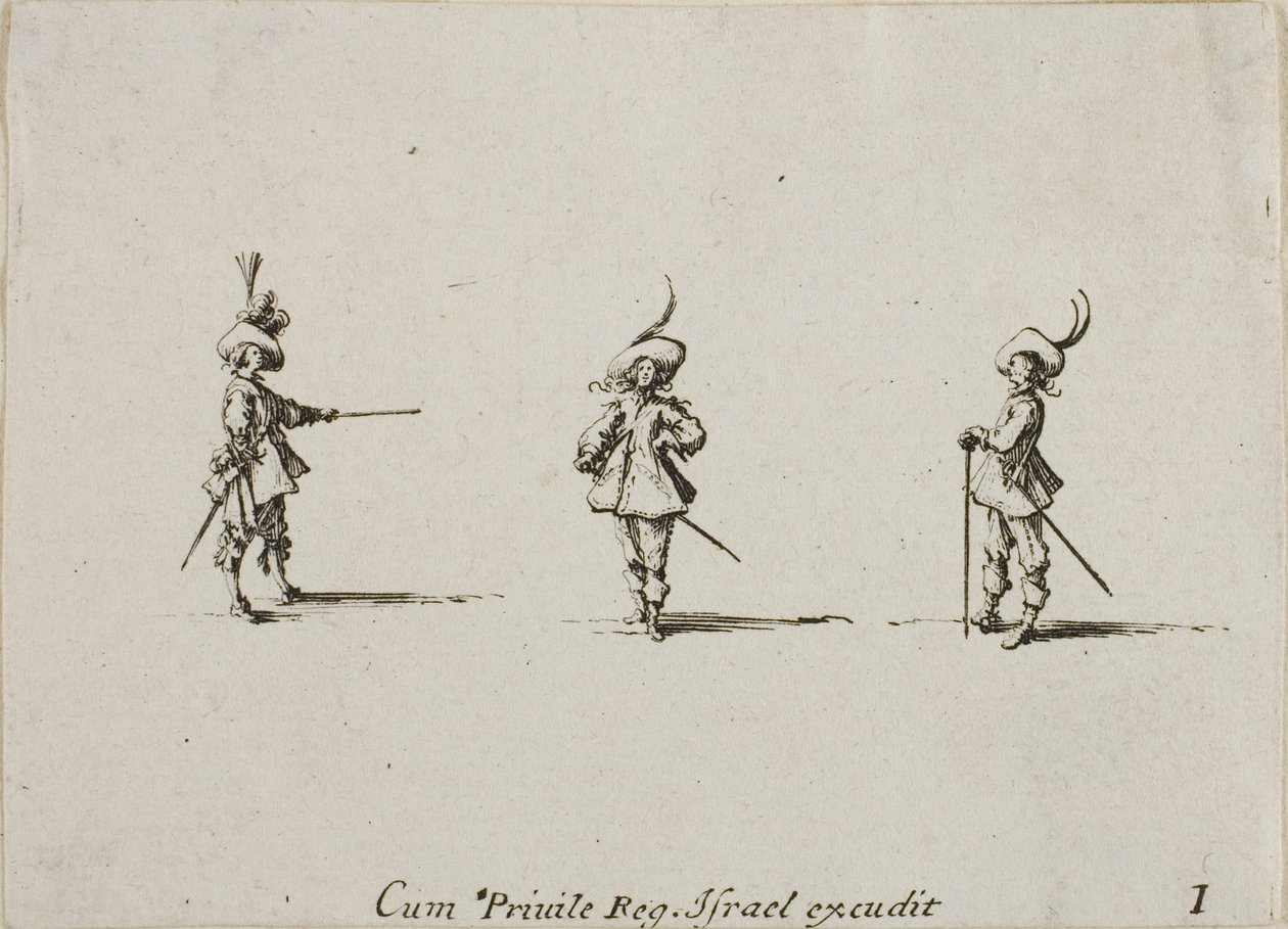 Esercitazione disarmata, piatto uno da Le esercitazioni militari da Jacques Callot