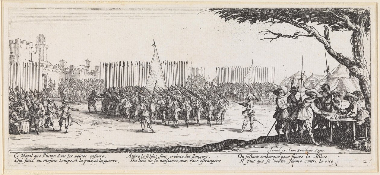 Bandiere davanti alle mura della città da Jacques Callot