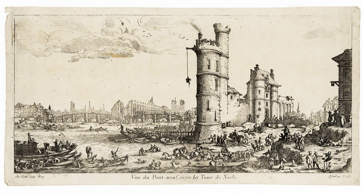 Veduta del Pont Neuf e della Tour de Nesle (incisione) da Jacques Callot