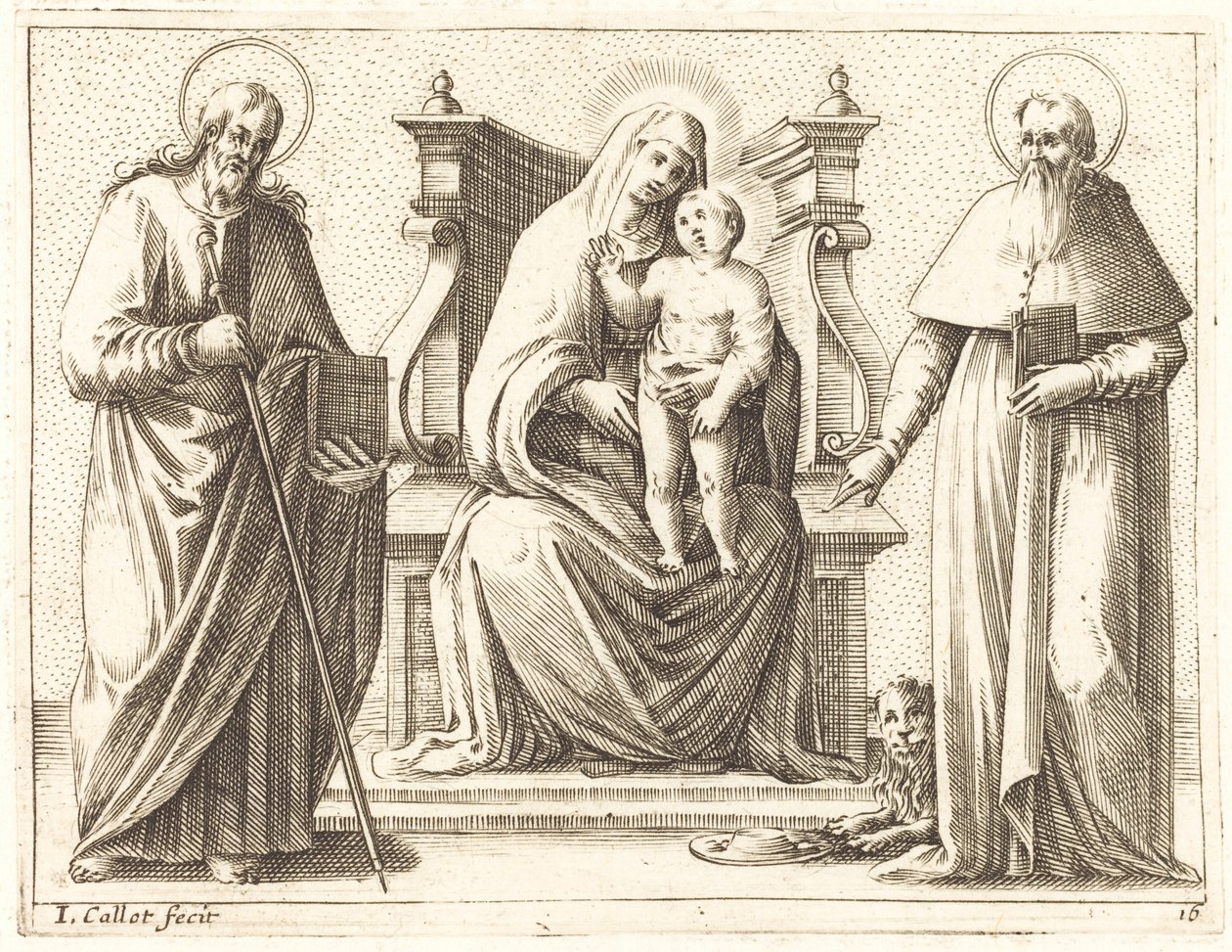 Vergine e Bambino con i santi Giacomo e Girolamo da Jacques Callot