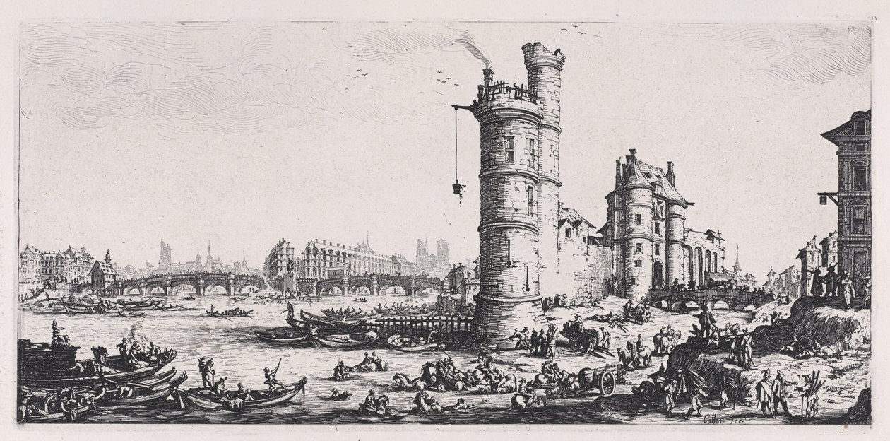 Vista del Pont-Neuf (View of the Pont-Neuf), tratta da "Les Deux Grandes Vues de Paris" (Le due grandi vedute di Parigi) da Jacques Callot